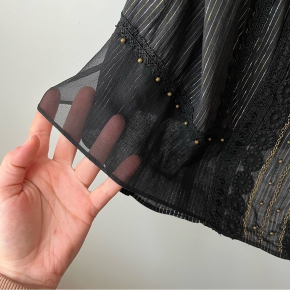 Nanette Lepore Vintage 2000s Isis Pinstripe Embroidered Chain Blouse Top Size 4 - Picture 7 of 16